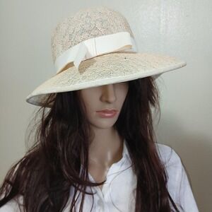 Vintage 50s/60s coquette cream lace garden‎ party hat